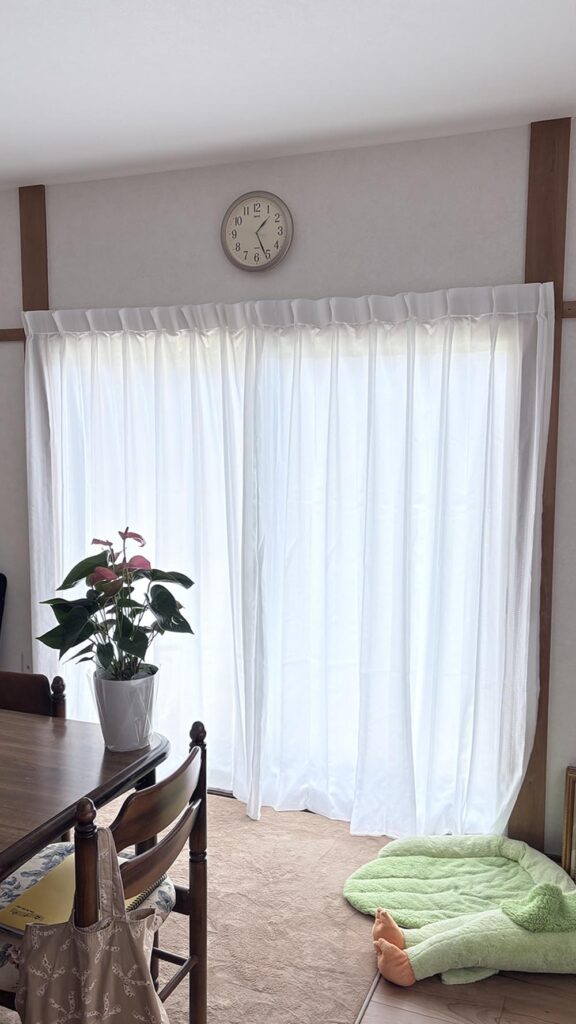 外からの光が入り昼も夜も外からは全く人影もわからなくてこのカーテン